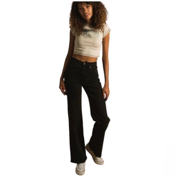 Silver Jeans NEW Ashley High Waist Wide Leg Cotton Stretch Black Jean Pants 12 - Picture 1 of 15